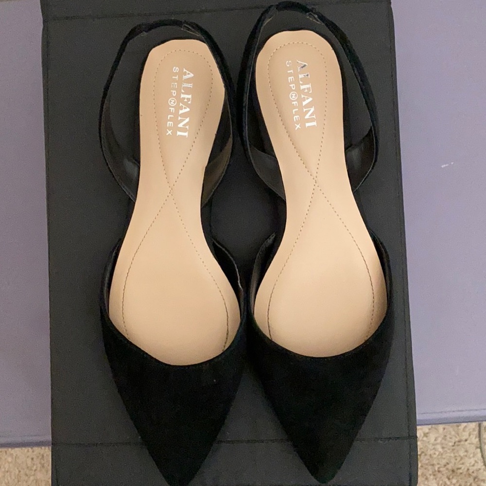 Black suede pointed toe flats